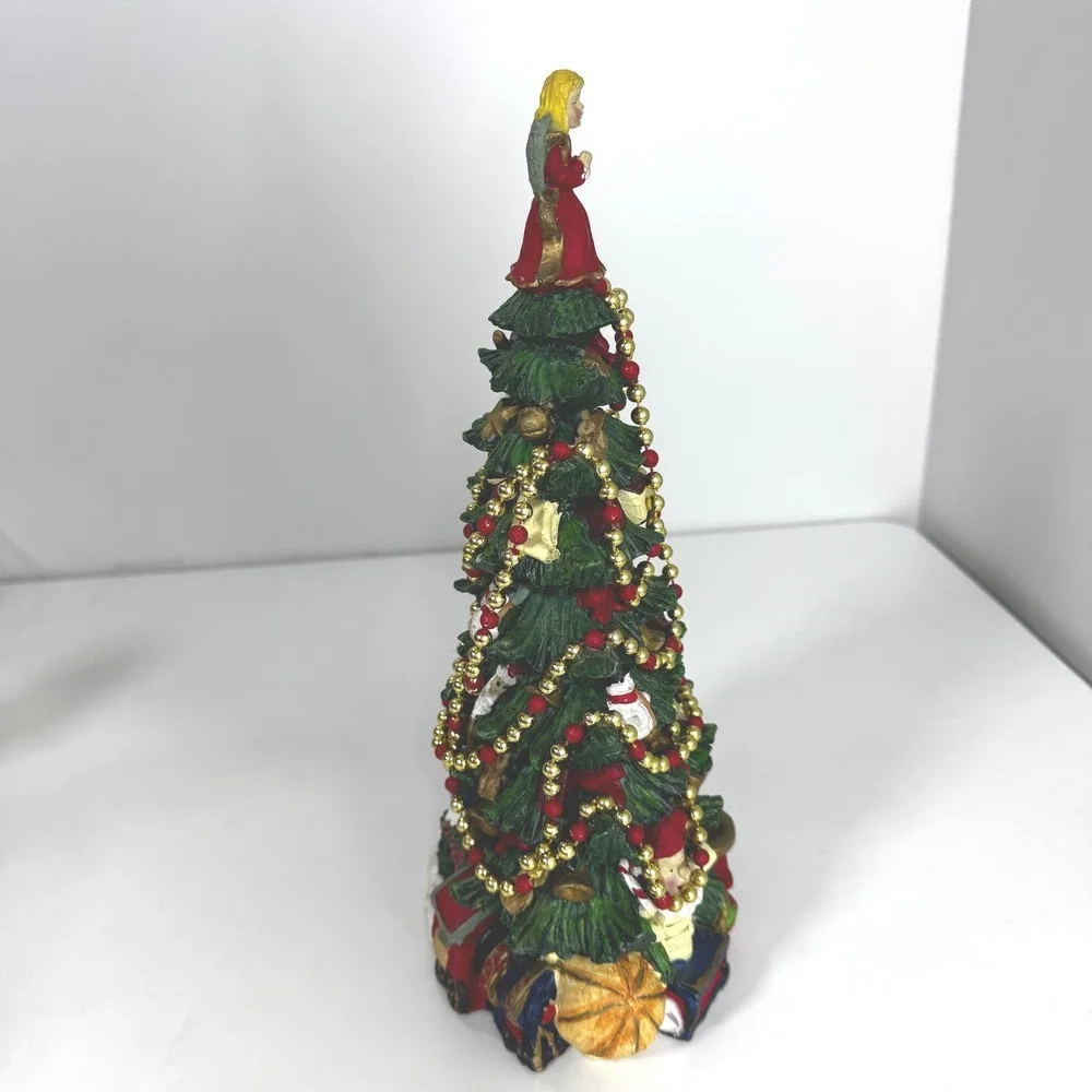 Vintage Christmas Tree Figurine Angel Topper Toy Train Hand Painted Resin 11.5